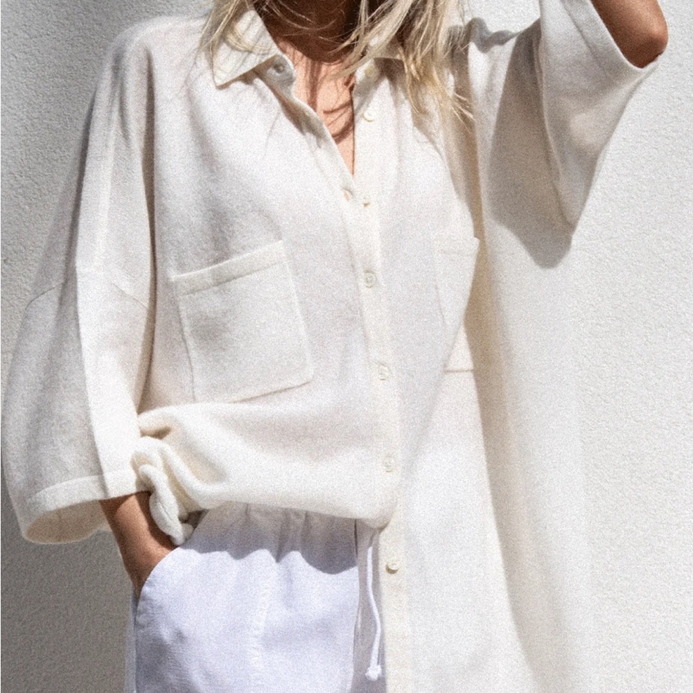 NEW NakedCashmere Ecru Rue Button-Up Cashmere Top Cream White Shirt